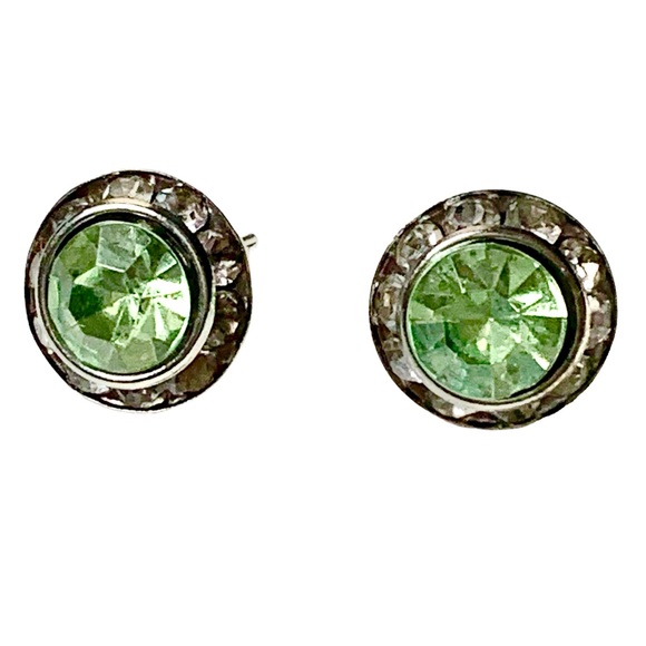 Light Green & Clear Crystal Stud Pierced Women’s Earrings Jewelry Summer Spring - Picture 1 of 5